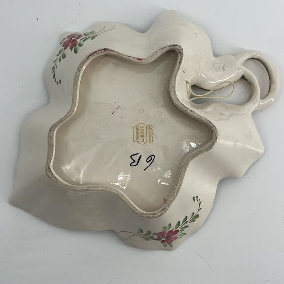Vintage H. Bequet Hand Painted Floral Leaf Shape Trinket Bowl Wall Hanging - Picture 8 of 8
